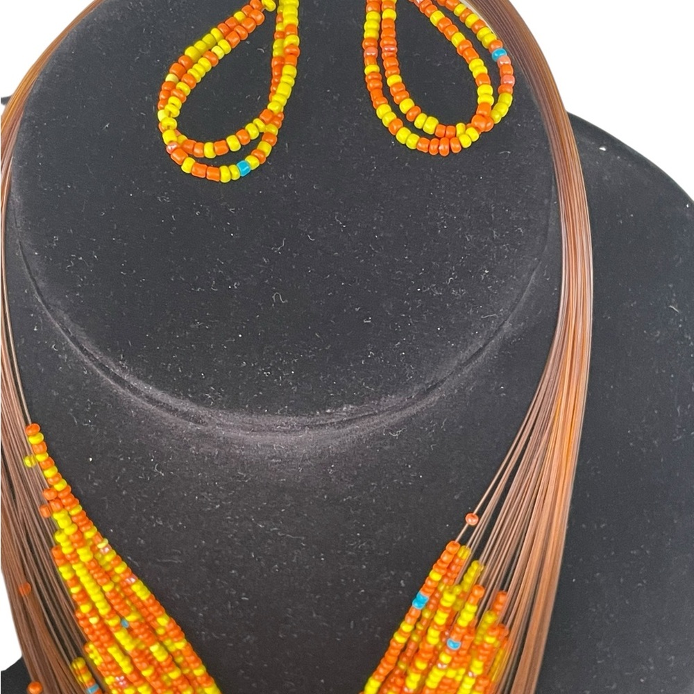 Multi-Strand Orange Seed Bead Statement Necklace - image 3